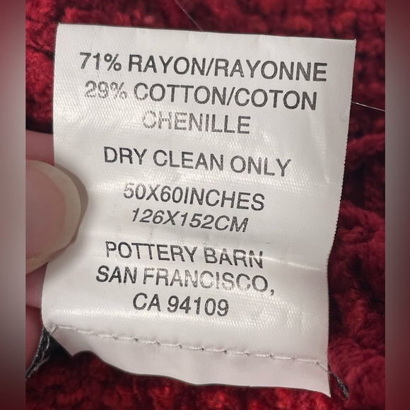 Pottery Barn Red Chenille Throw Blanket Rayon/Cotton 50 X 60” - Picture 3 of 5